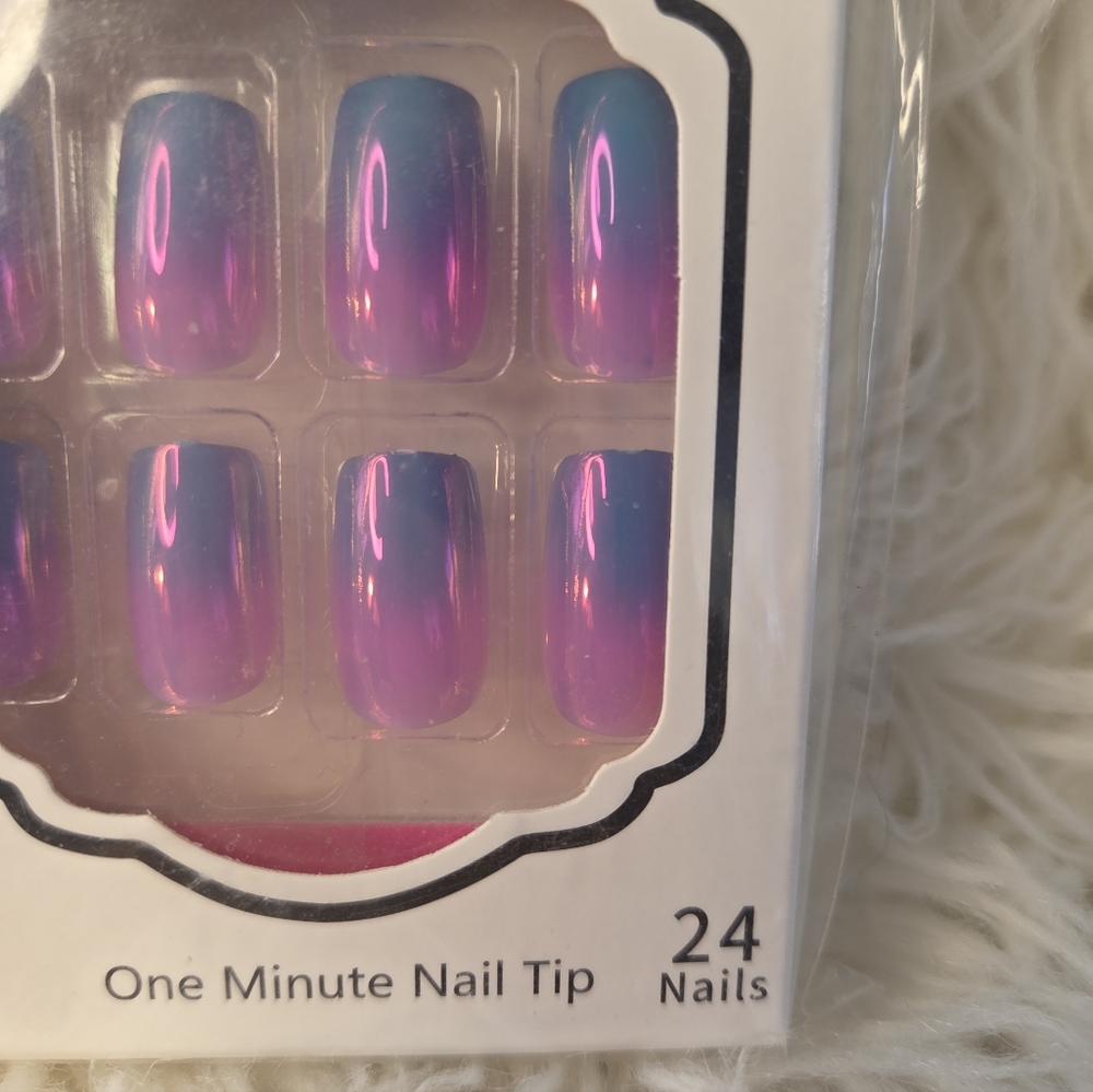 False Nails Gradient Purple Blue Medium Square Ombre - Picture 3 of 4